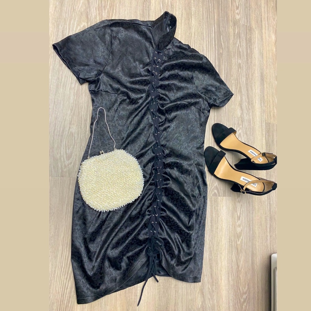PLT PrettyLittleThing Vintage Black dress with Floral detail, USA size 10